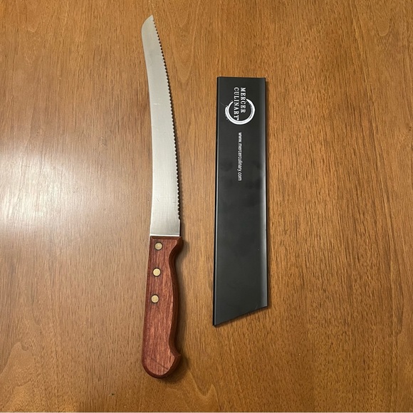Bread Knife 16" Mercer Praxis Curved 10" Blade Rosewood Handle with Knife Guard - Picture 1 of 10